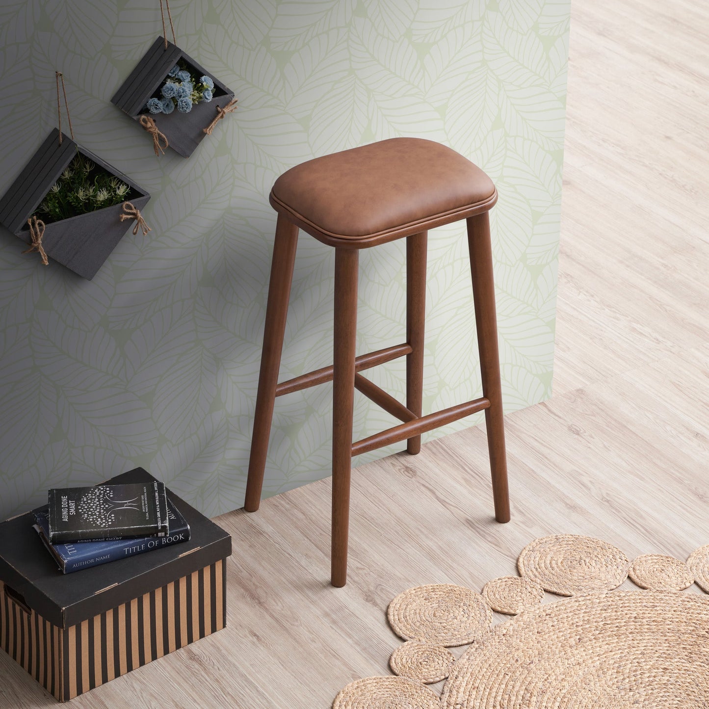 Jason Leather Bar Stool - Tan