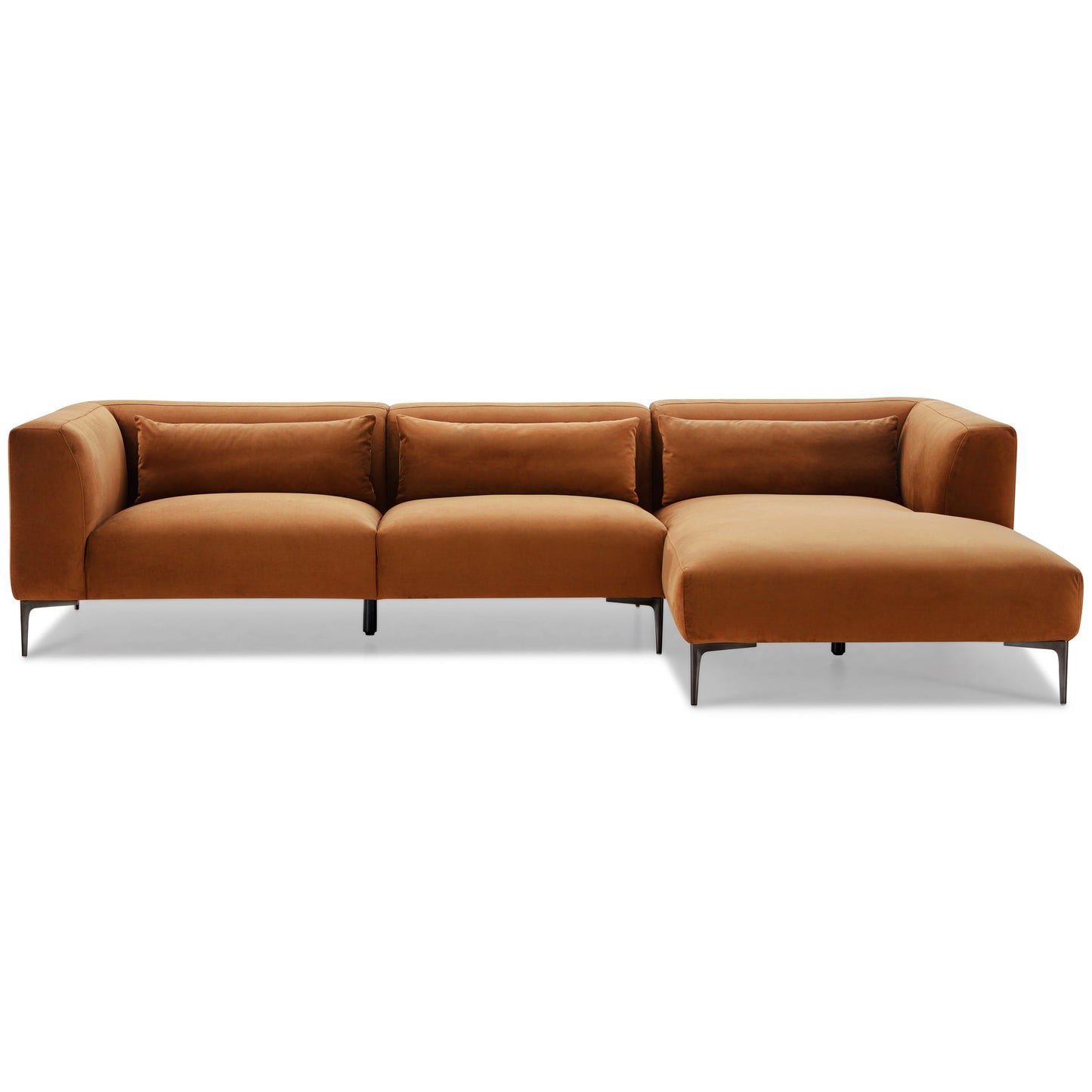 Laley Right-Facing Velvet Sectional - Burnt Orange