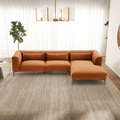 Laley Right-Facing Velvet Sectional - Burnt Orange