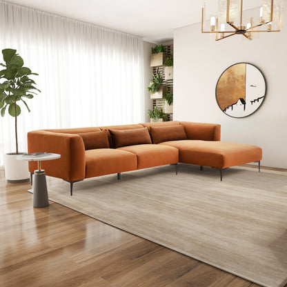 Laley Right-Facing Velvet Sectional - Burnt Orange