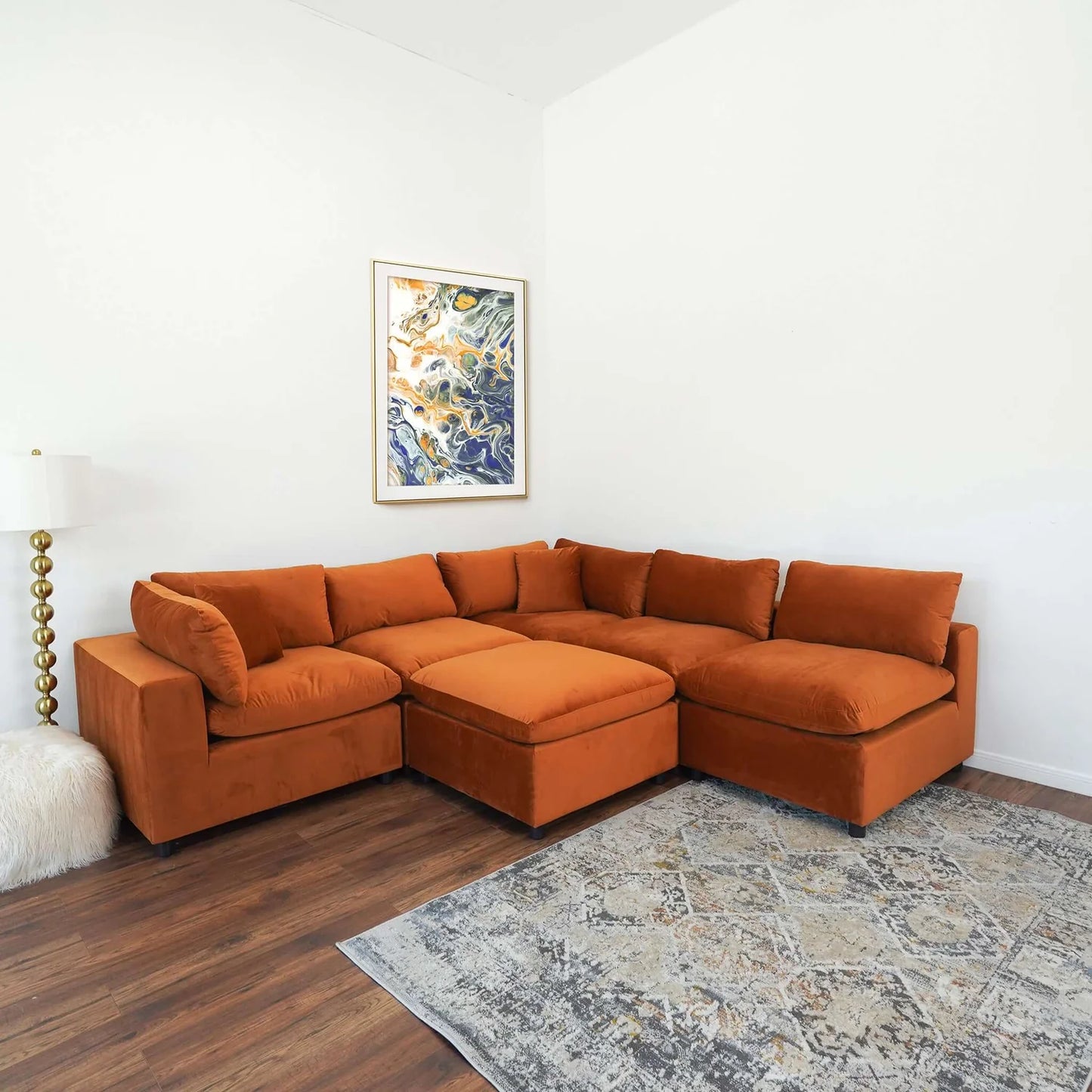 Laven Modern 6 - Piece Velvet Sectional