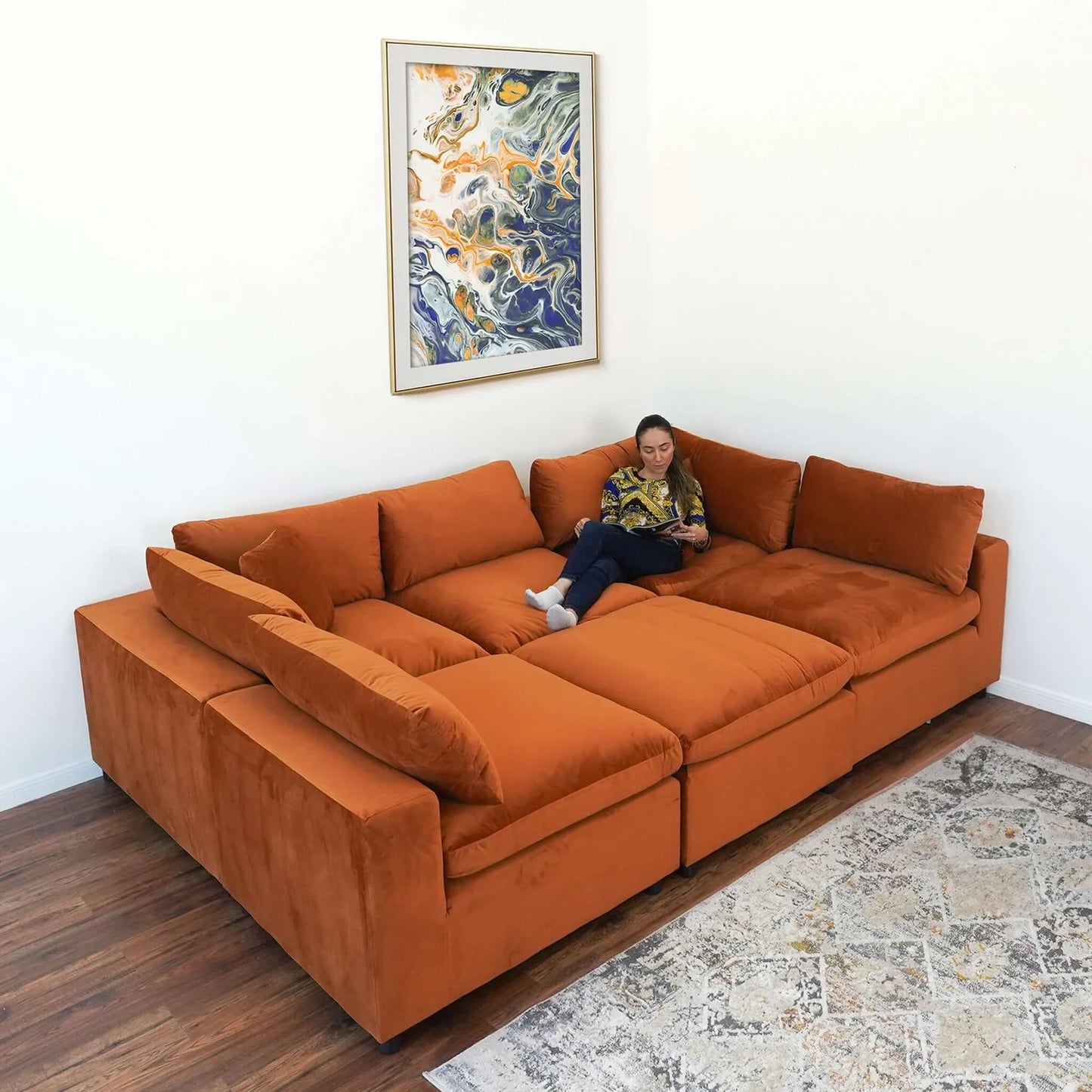 Laven Modern 6 - Piece Velvet Sectional