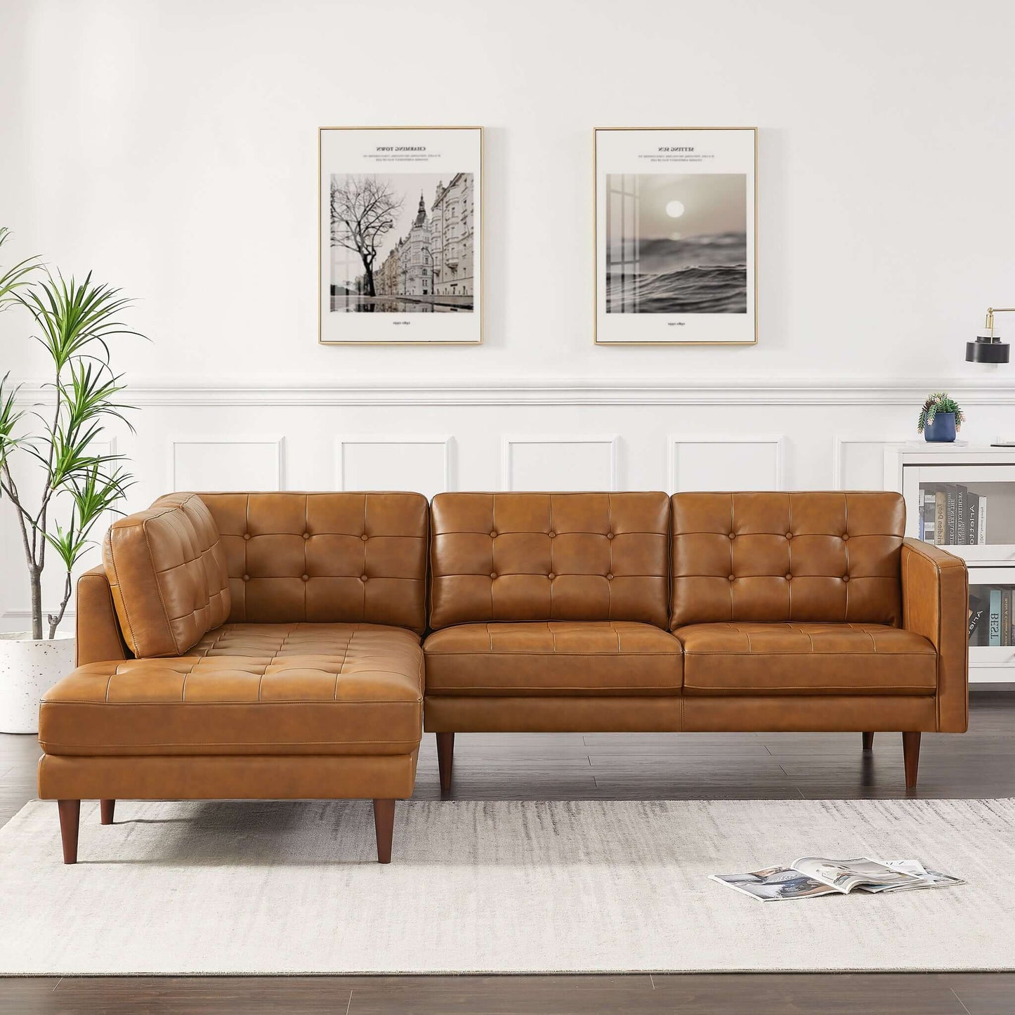 Lucco Genuine Leather Left-Facing Sectional