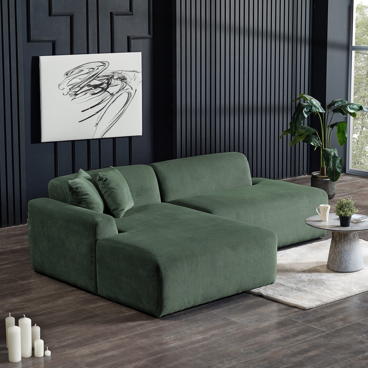 Mar Sectional Green Corduroy Sofa (Left Facing)