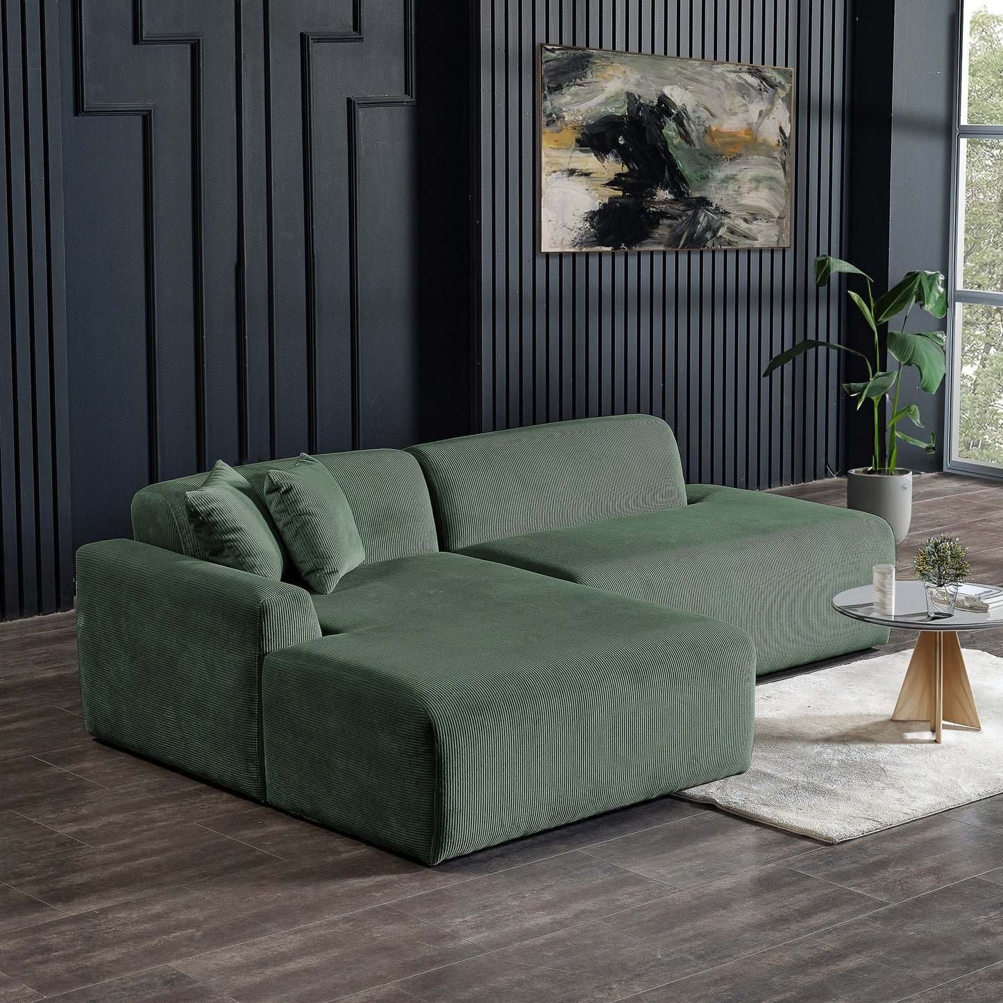 Mar Sectional Green Corduroy Sofa (Left Facing)