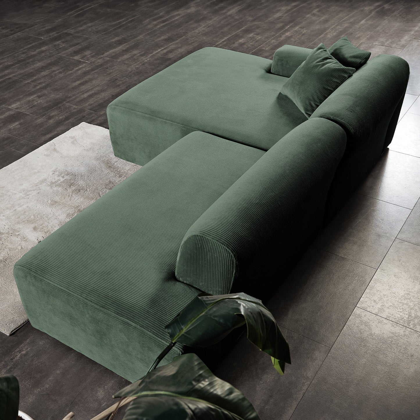 Mar Sectional Green Corduroy Sofa (Right Facing)