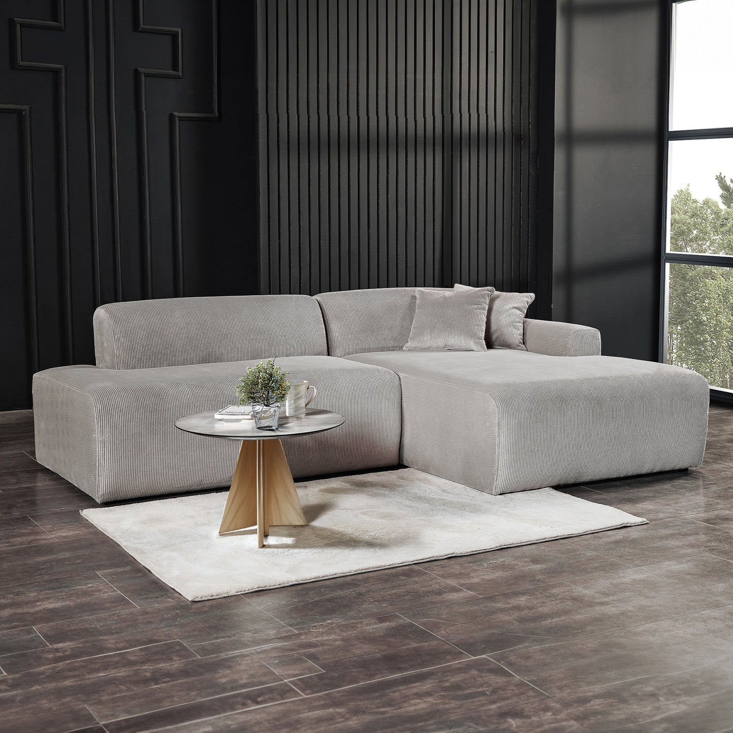 Mar Sectional Grey Corduroy Sofa (Right Facing)