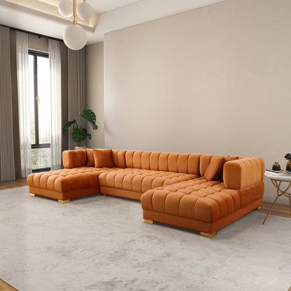 Marlow Cognac Velvet U-Shape Sectional