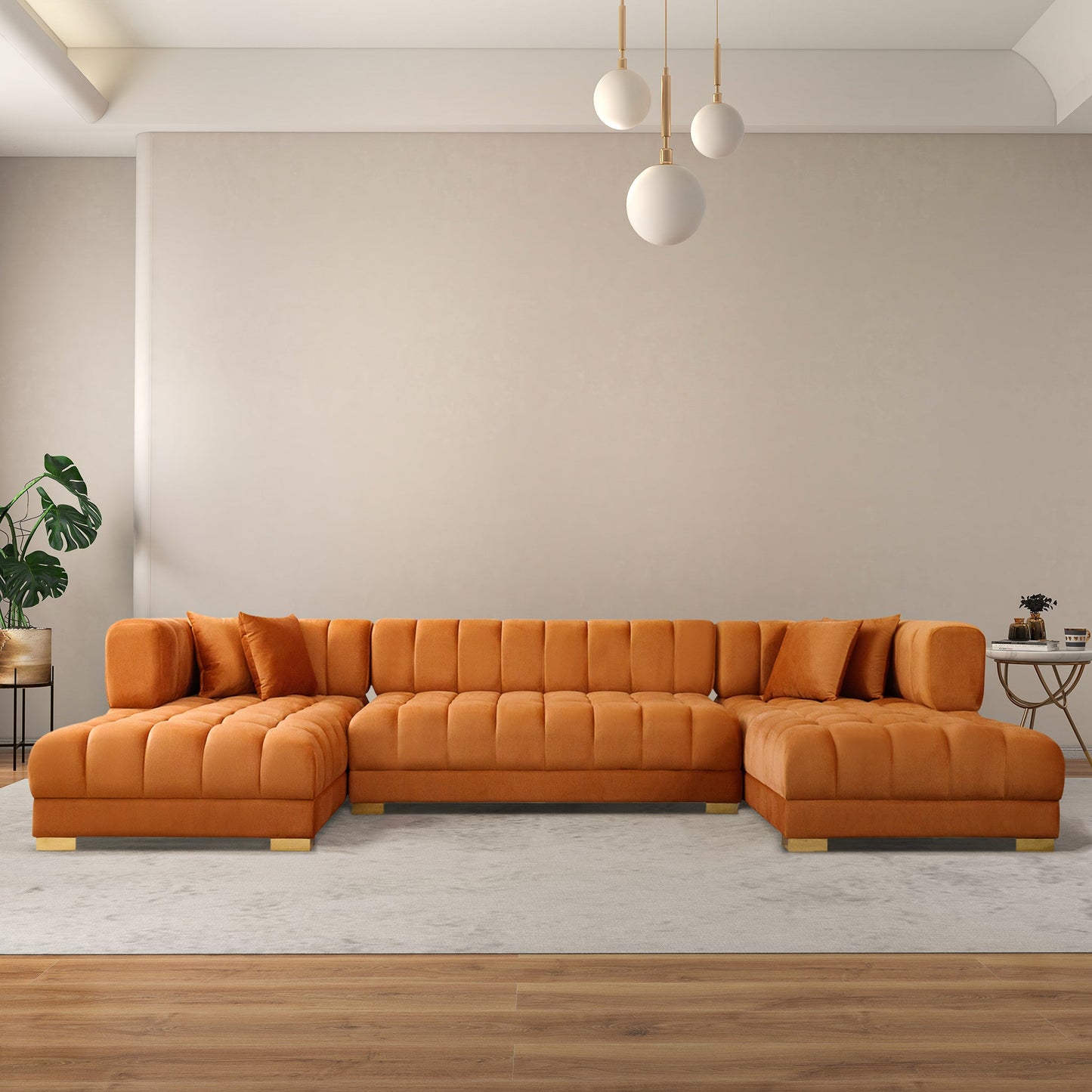 Marlow Cognac Velvet U-Shape Sectional