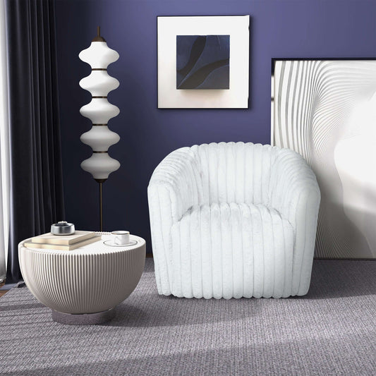 Mira White Plush Swivel Chair