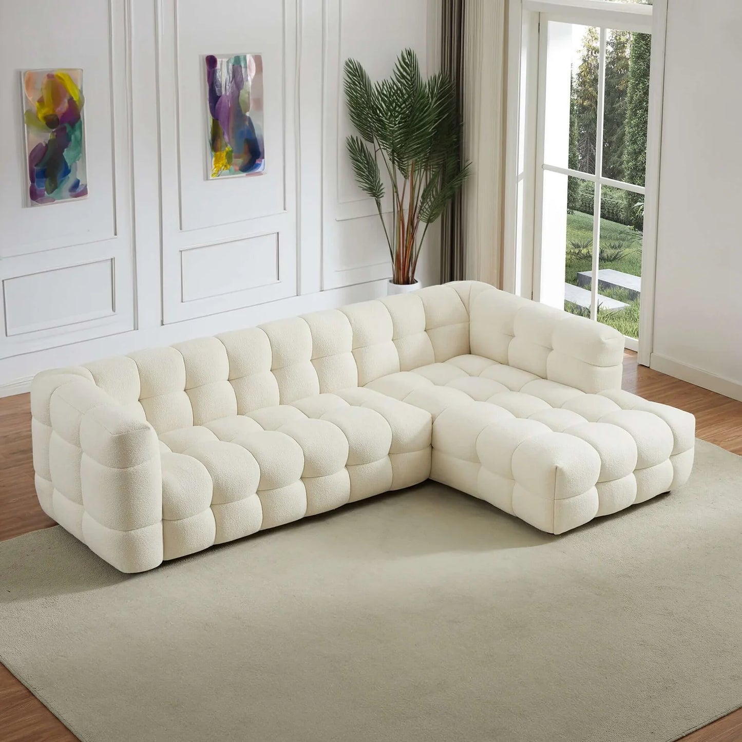 Morrison Boucle Cream Sectional Sofa - Right Facing