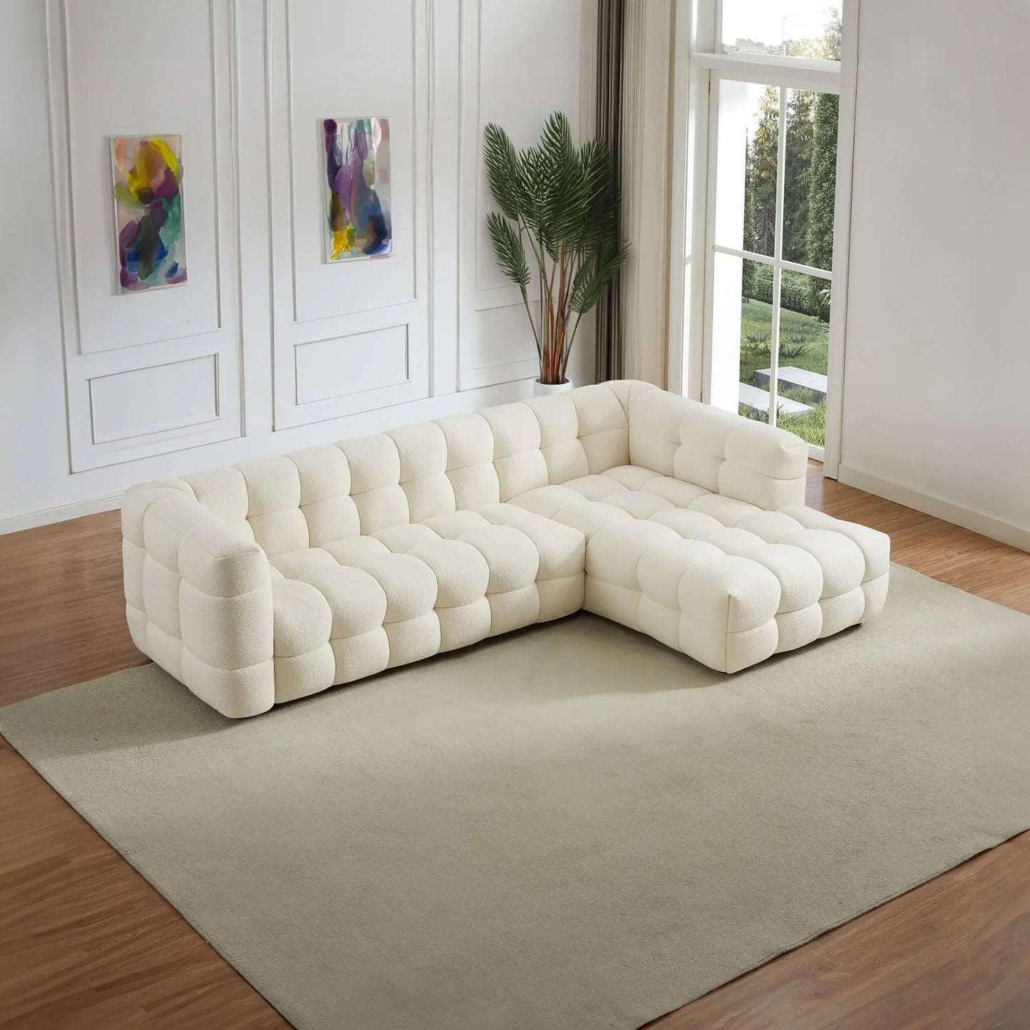 Morrison Boucle Cream Sectional Sofa - Right Facing