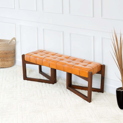 Riley Tan Leather Bench