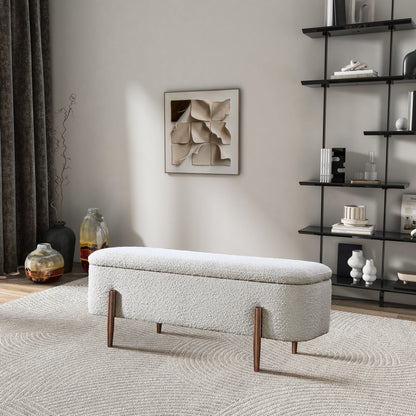 Sarna Ivory Boucle Storage Bench