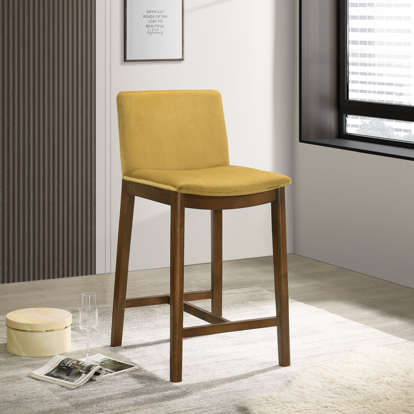 Shannon Counter Chair In Dark Yellow Velvet