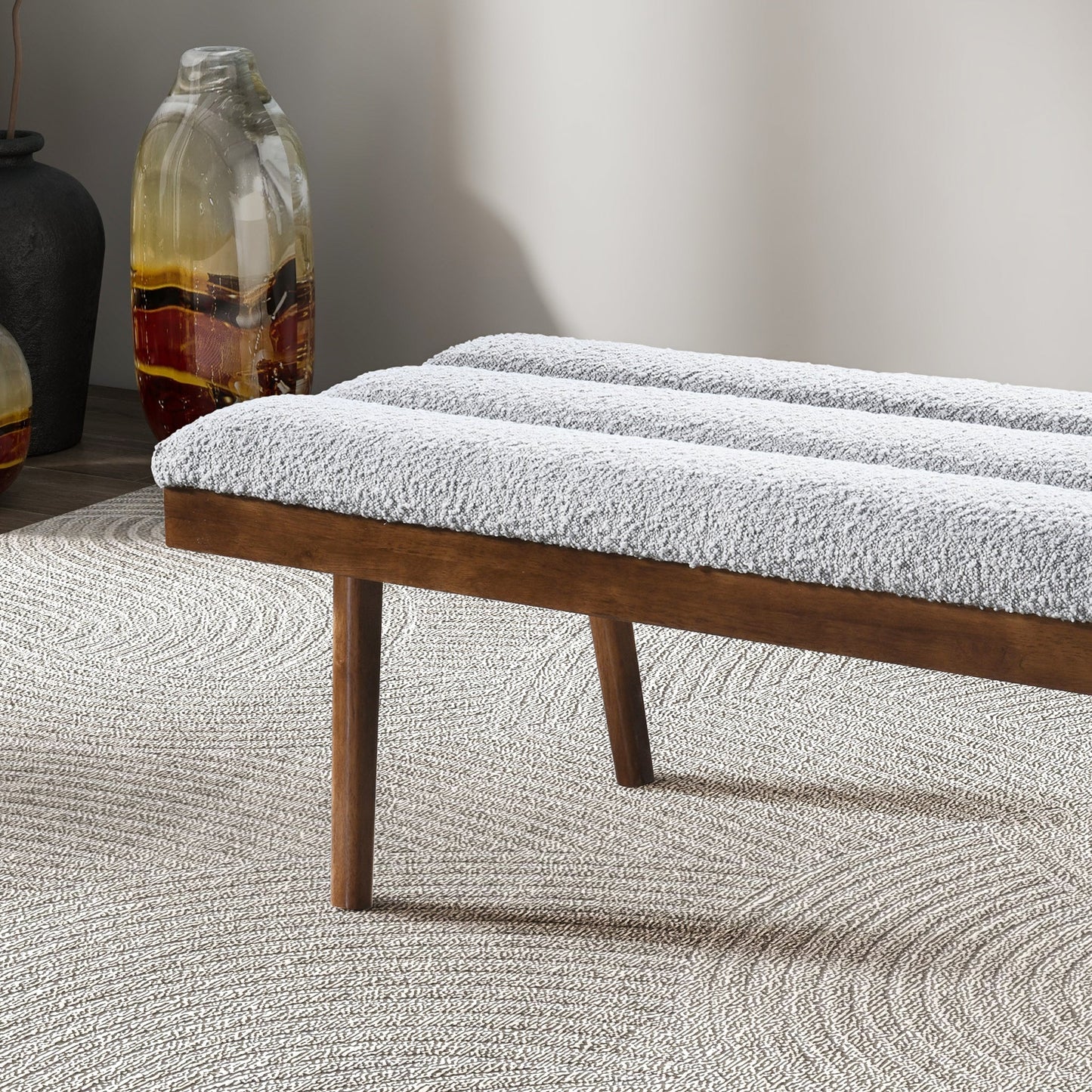 Troni Light Grey Boucle Bench