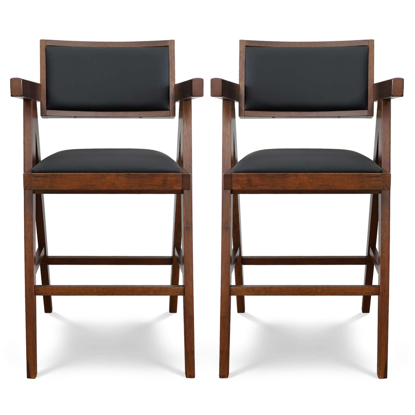 Athena Counter Chair In Black Vegan Leather (Set of 2)