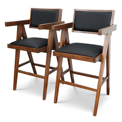 Athena Counter Chair In Black Vegan Leather (Set of 2)