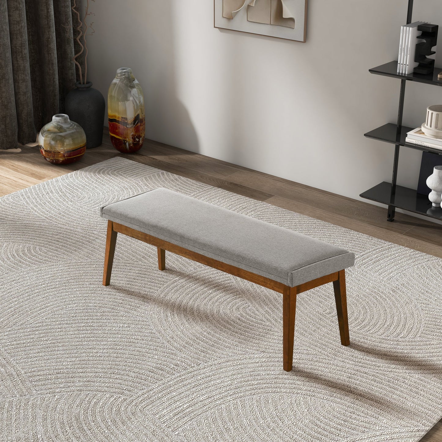 Warren Bench in Ash Grey Fabric