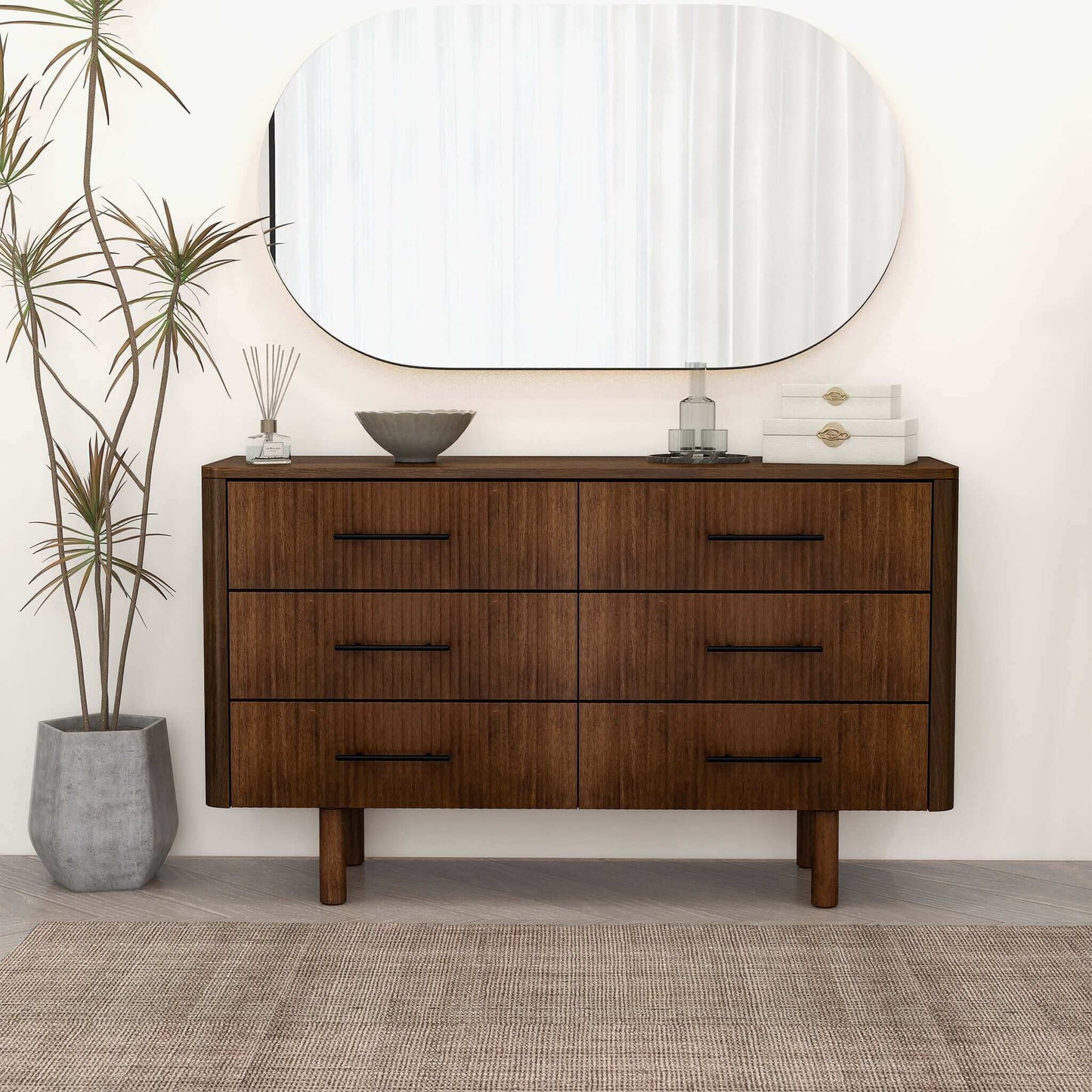 Logan Modern Walnut Dresser With 6 Drawers