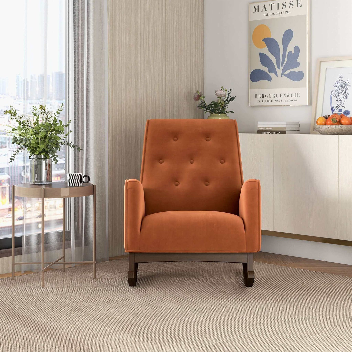 Demetrius Velvet Rocking Chair - Orange