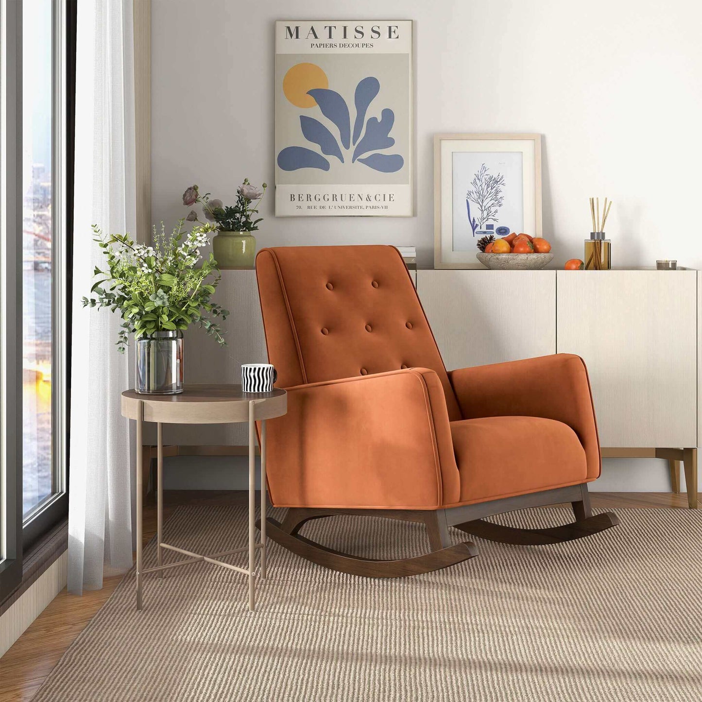 Demetrius Velvet Rocking Chair - Orange