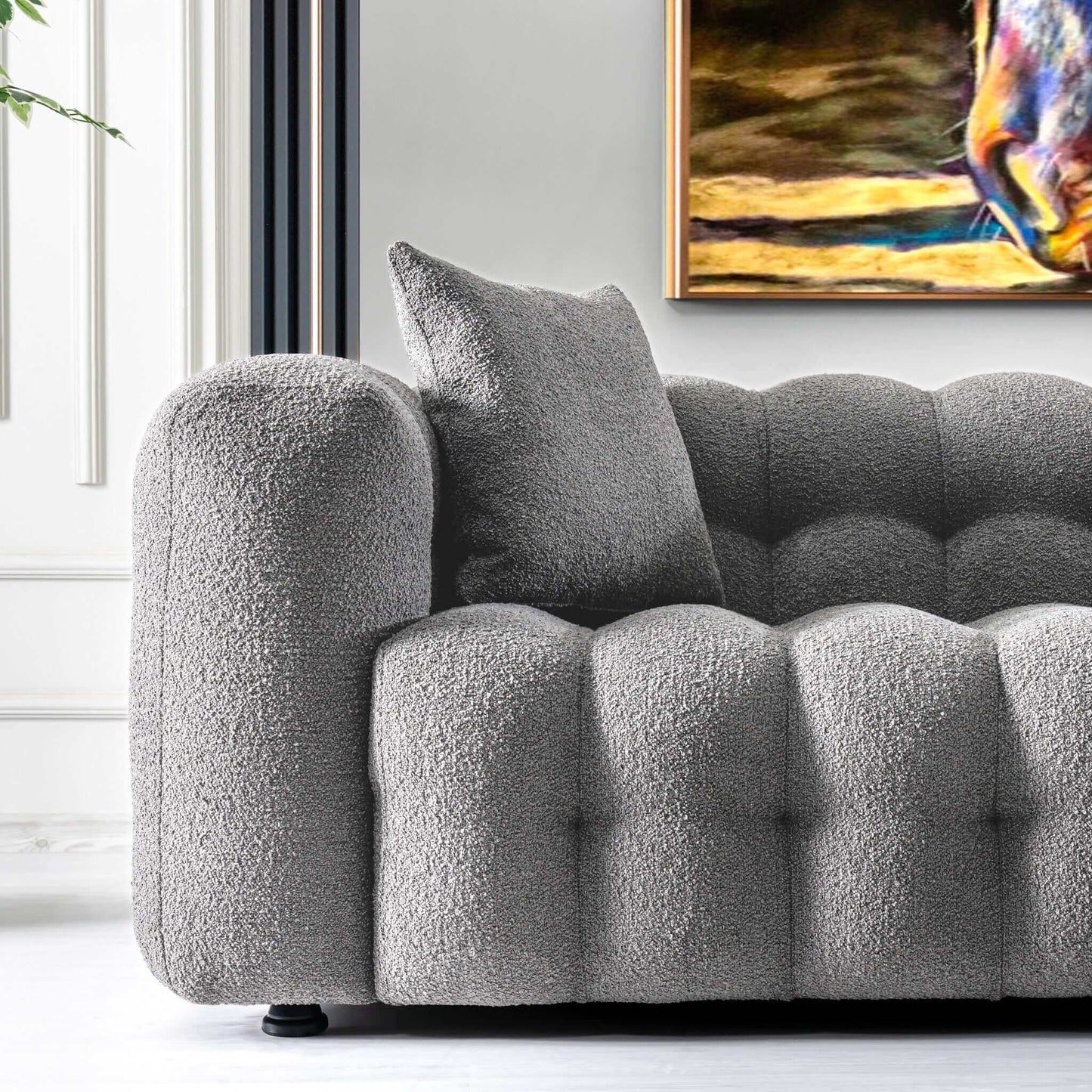 Eden Modern Boucle Fabric Sofa - Grey