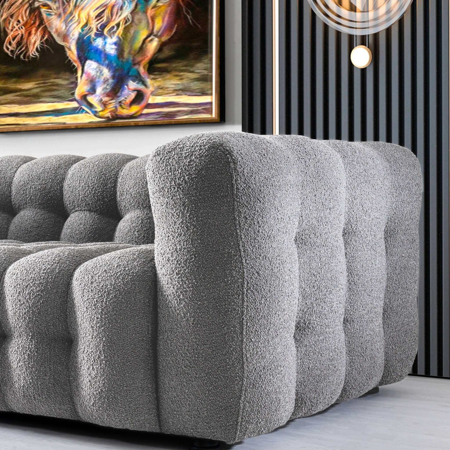 Eden Modern Boucle Fabric Sofa - Grey