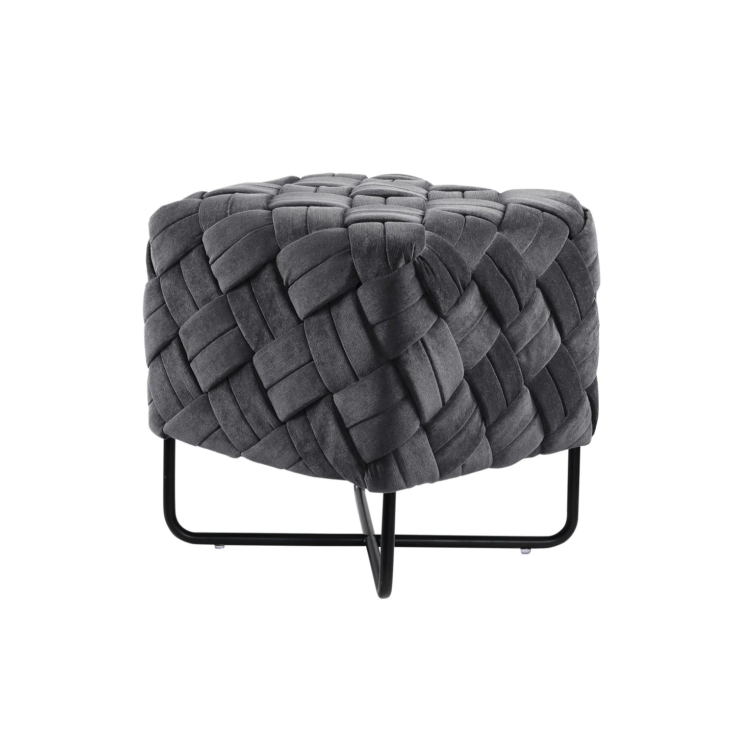 17" Navy Blue Velvet And Black Cube Ottoman