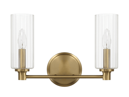 Regal Double Light Vanity With Clear Ribbed Glass - Satin Brass