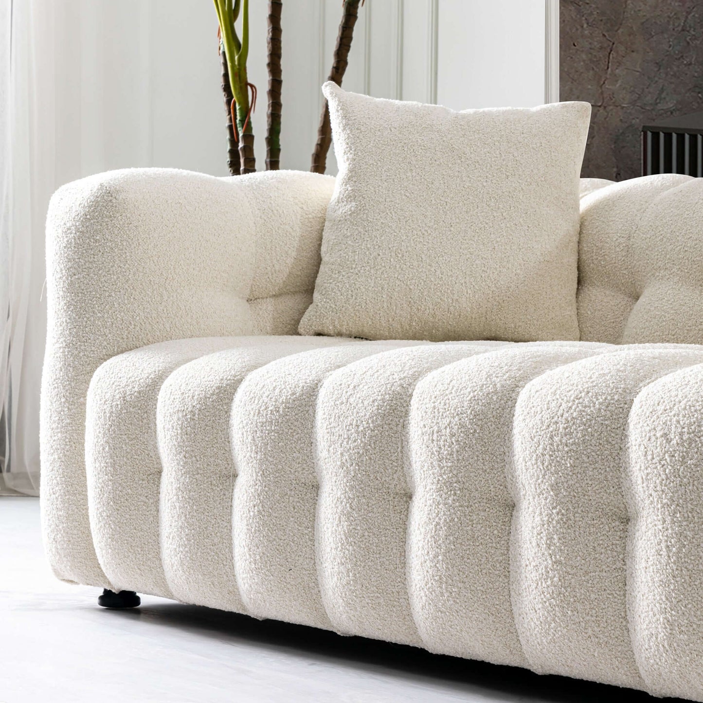 Eden Modern Boucle Fabric Sofa - Cream