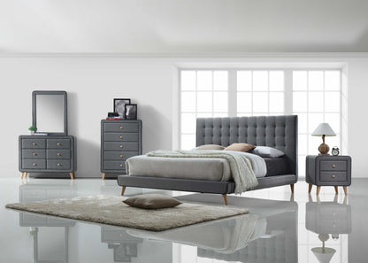 Tufted Light Gray Upholstered Linen Bed