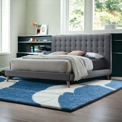 Tufted Light Gray Upholstered Linen Bed