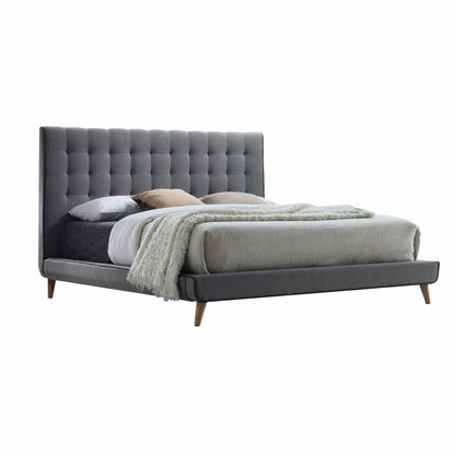 Tufted Light Gray Upholstered Linen Bed