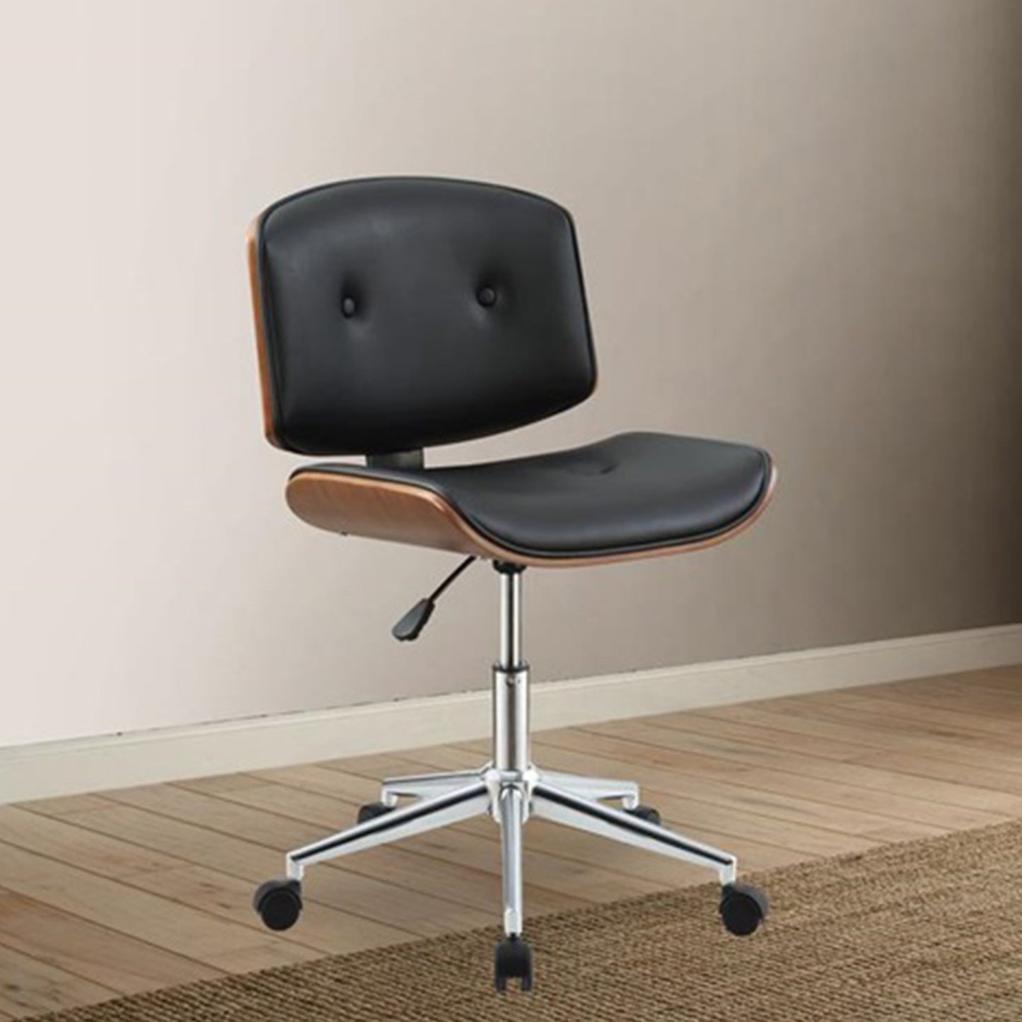 Black Faux Leather Tufted Swivel Adjustable Task Chair