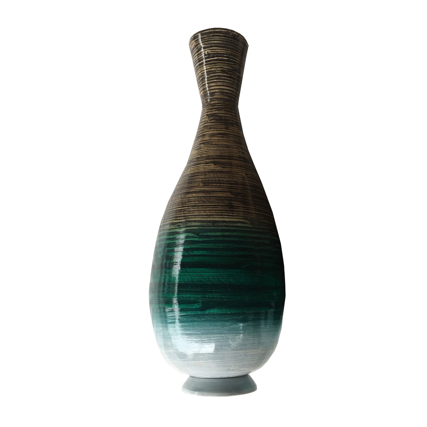 28" Distressed Aqua Spun Bamboo Artisan Floor Vase