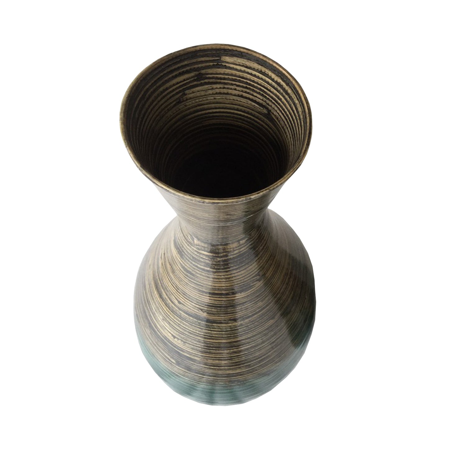 28" Distressed Aqua Spun Bamboo Artisan Floor Vase