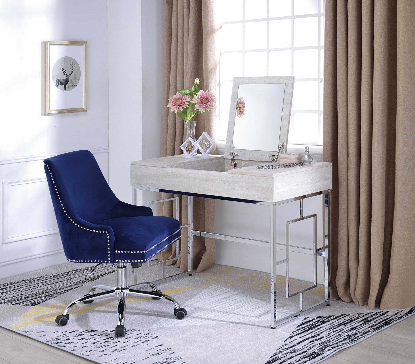 Modern Chic Whitewash Vanity Desk