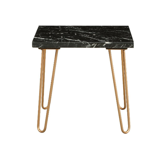 Black Marble And Gold Geometric End Table