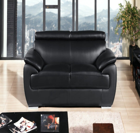 69" Black And Silver Faux Leather Love Seat