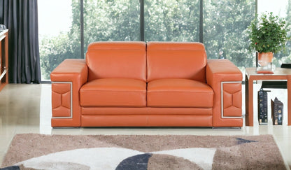 71" Camel And Silver Genuine Leather Love Seat