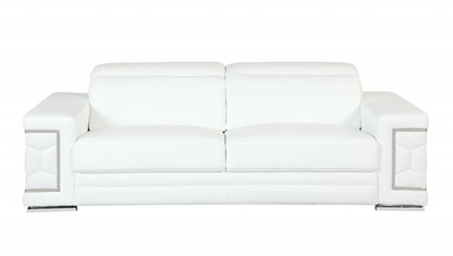 89" White And Silver Italian Leather Sofa