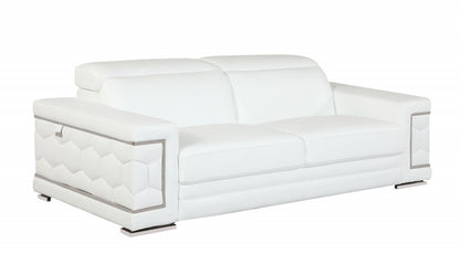 89" White And Silver Italian Leather Sofa