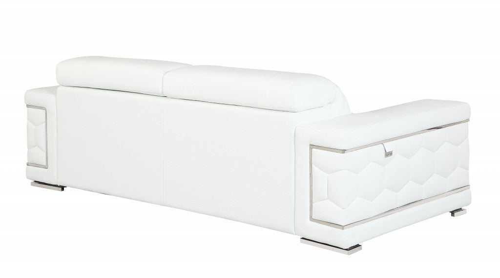 89" White And Silver Italian Leather Sofa