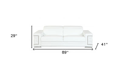 89" White And Silver Italian Leather Sofa