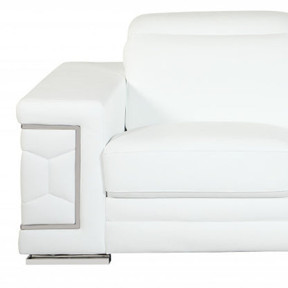 89" White And Silver Italian Leather Sofa