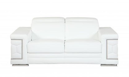 89" White And Silver Italian Leather Sofa