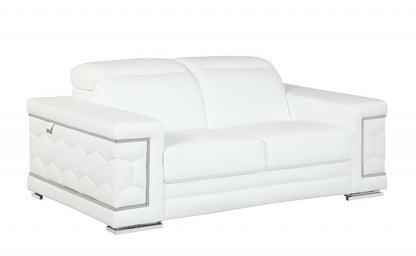 89" White And Silver Italian Leather Sofa