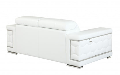 89" White And Silver Italian Leather Sofa