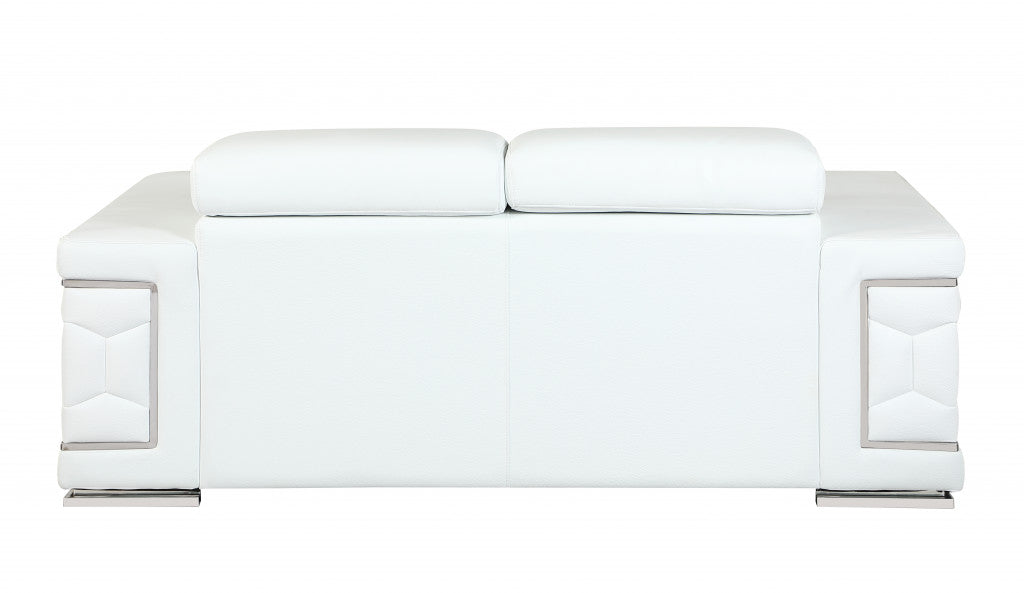 89" White And Silver Italian Leather Sofa